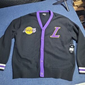 FISLL Los Angeles Lakers Letterman Team Sweater Cardigan Purple Gold 2XL NBA
